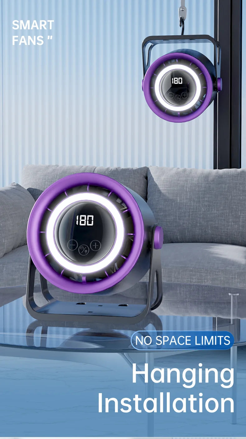 TINSOL 2500mAH Portable Electric Fan with Ambient Light Turbo Mute Electric Fan Desktop Wall Mount Ceiling Air Cooler