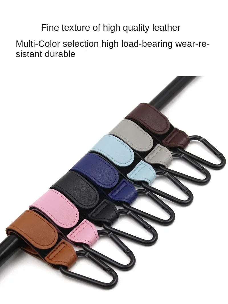 Stroller Hooks Baby Diaper Bag Hook Stroller Organize PU Leather Adjustable Pram Multi-function Hook Strong Bearing High Quality