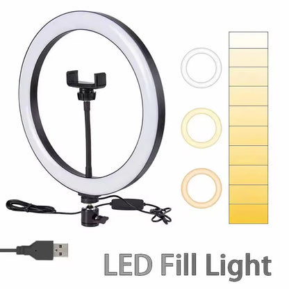 LED Selfie Ring Light 10-inch USB Plug 3-tone Lighting Photography Light Video Recording Live Broadcast Fill Light Gifts