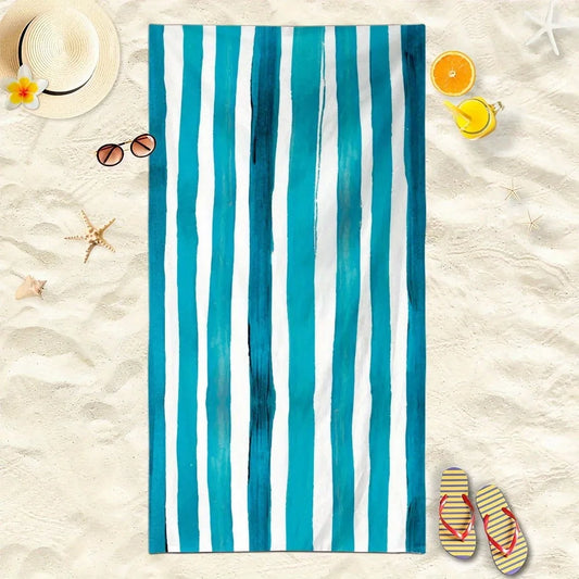Beach Vibes: Stunning Blue and White Striped Beach Towel for Ultimate Comfort! Suitable for towels, bath towels, beach towels