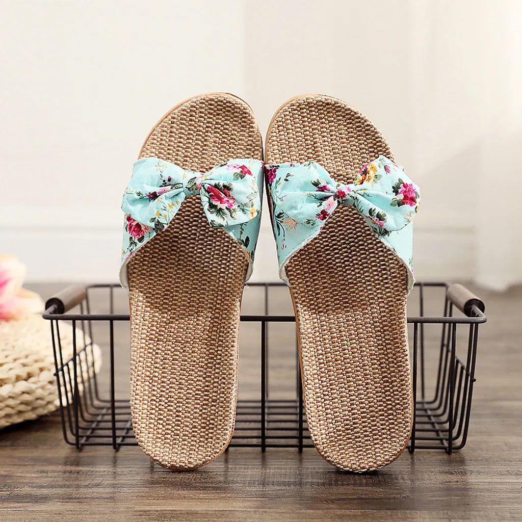 Sandalias Mujer 2024 Hot Women Female  Bowknot Flax Linen Flip Flops Beach Shoes Sandals Slipper SandáLias Femininas 여름샌들