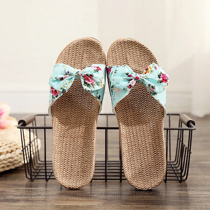 Sandalias Mujer 2024 Hot Women Female  Bowknot Flax Linen Flip Flops Beach Shoes Sandals Slipper SandáLias Femininas 여름샌들