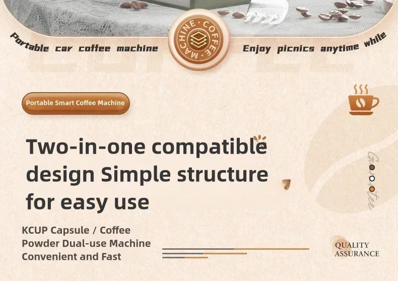 Portable Coffee Maker Electric Capsule Grind Coffee Brewer is suitable for ground coffee and KCUP Capsule coffee capsules