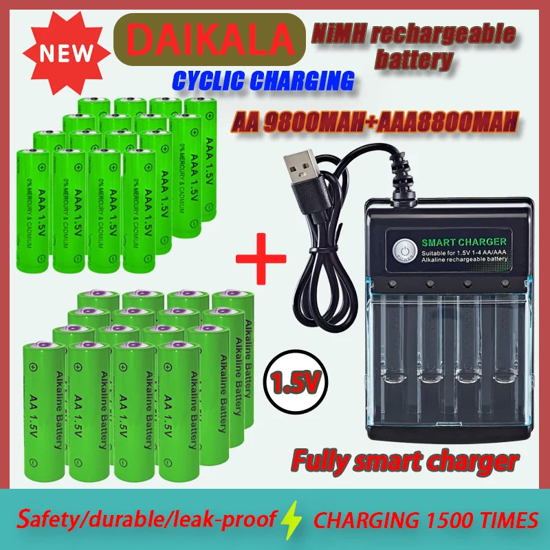 Original Rechargeable Battery 1.5V AA9800mAh+AAA8800mAh+Charger for Computer Clock Radio Video Game Digital Camera AA AAAbattery