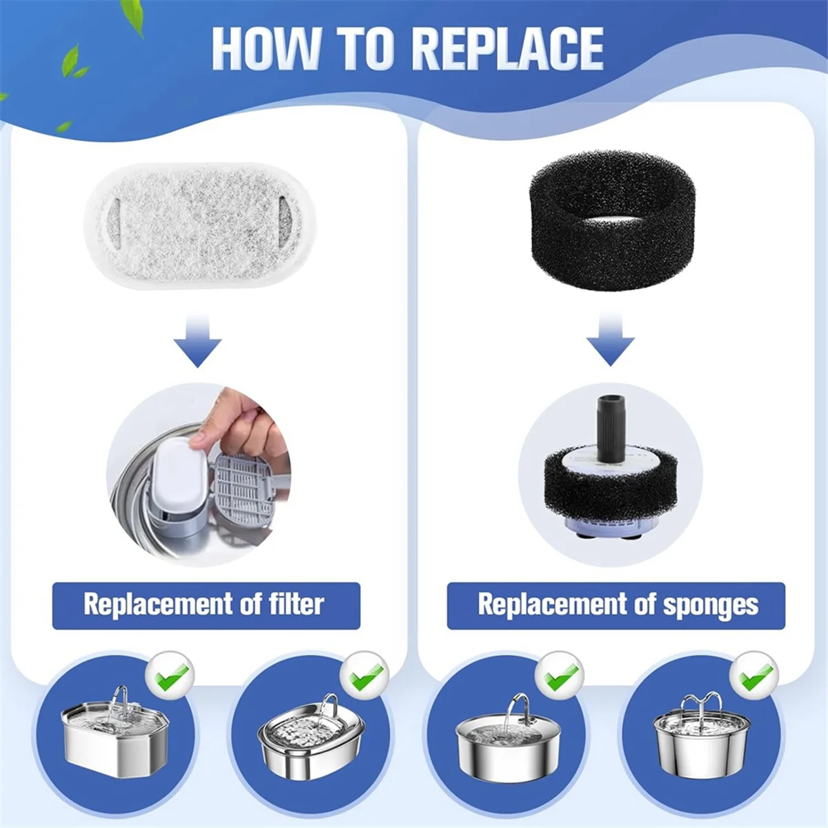 48 Pack Cat Water Fountain Filters,Cat Fountain Replacement Filters for Adjustable Water Flow Pet Water Fountain