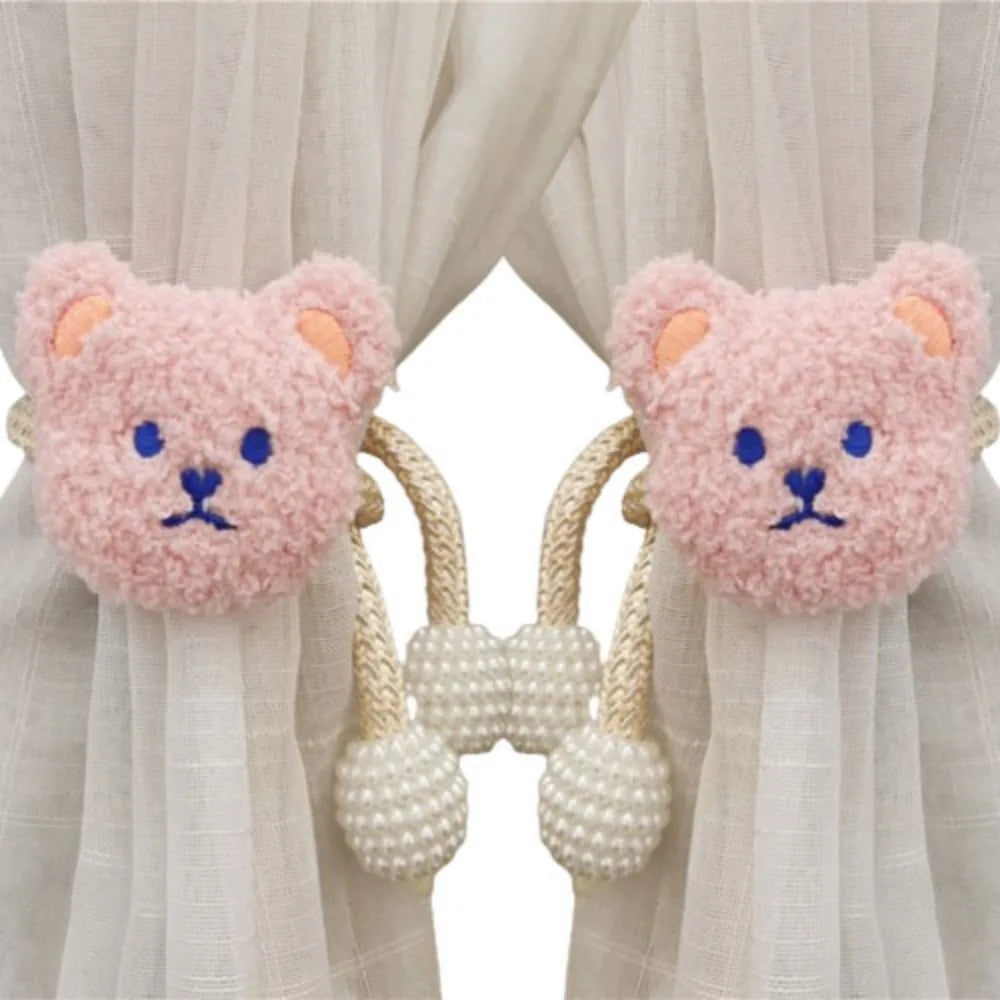 2Pcs Ins Cartoon Bear Curtain Cute Plush Window Curtain Buckles 3D Decorative Bear Curtain Tieback Curtain Accessories