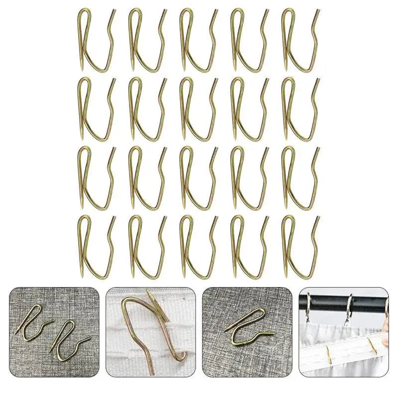 50pcs Metal Curtain Hooks for Drapes- Shaped Drapery Hook for Window Curtain Door Curtain Shower Curtain Golden