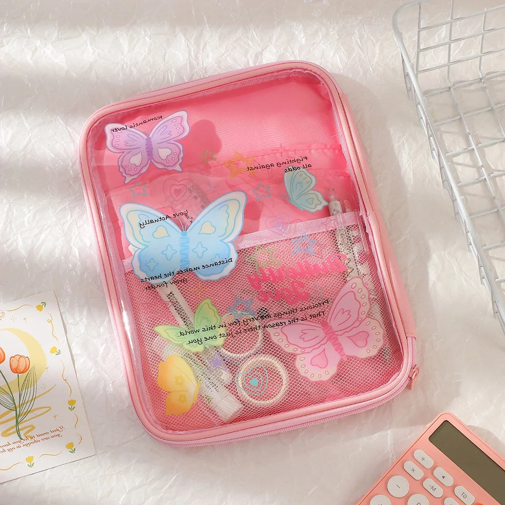 Cartoon PVC Stationary Organzier Pouch Big Capacity Storage Pens Eraser Students Pencil Bags