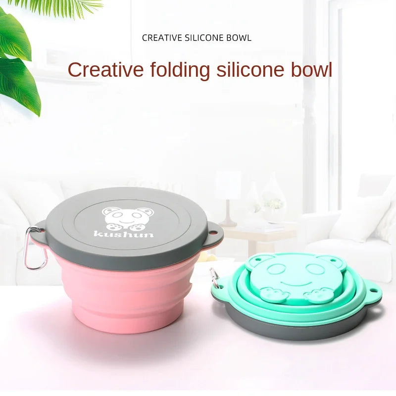 Travel Portable Silicone Folding Bowl Children's Travel Outdoor Tableware with Lid Foldable Noodle Bowl