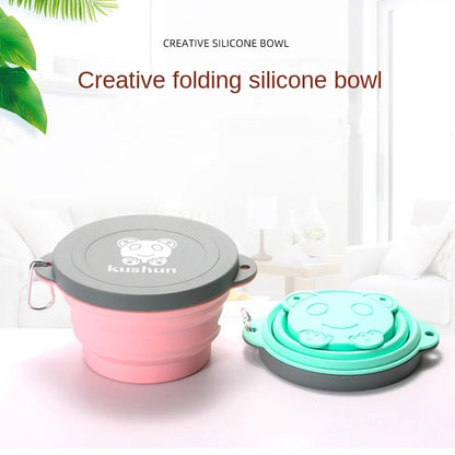 Travel Portable Silicone Folding Bowl Children's Travel Outdoor Tableware with Lid Foldable Noodle Bowl
