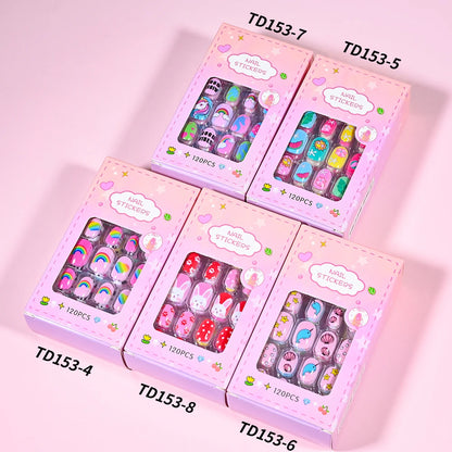 120Pcs Children's Press on Nails Kids Cartoon Acrylic Fake Nails Tips Kawaii Girl Full Cover Short False Nails With Jelly Glue#@