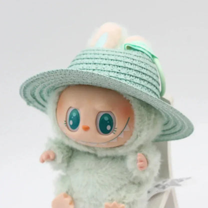 Labubu Ropa V1V2 Colorful Hollow Top Straw Hat Outdoor Labubu Clothes Accessories