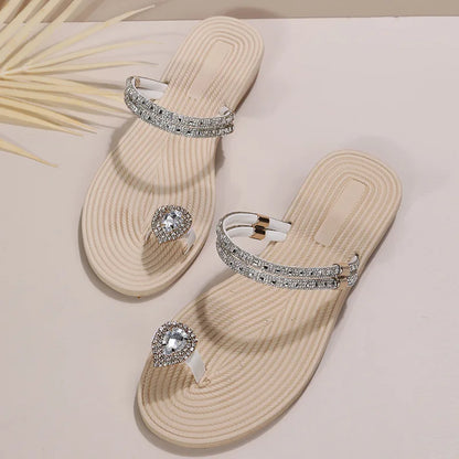Flip-flops women 2024 summer new two-wear beach sandals European and American rhinestones soft soles flat slippers