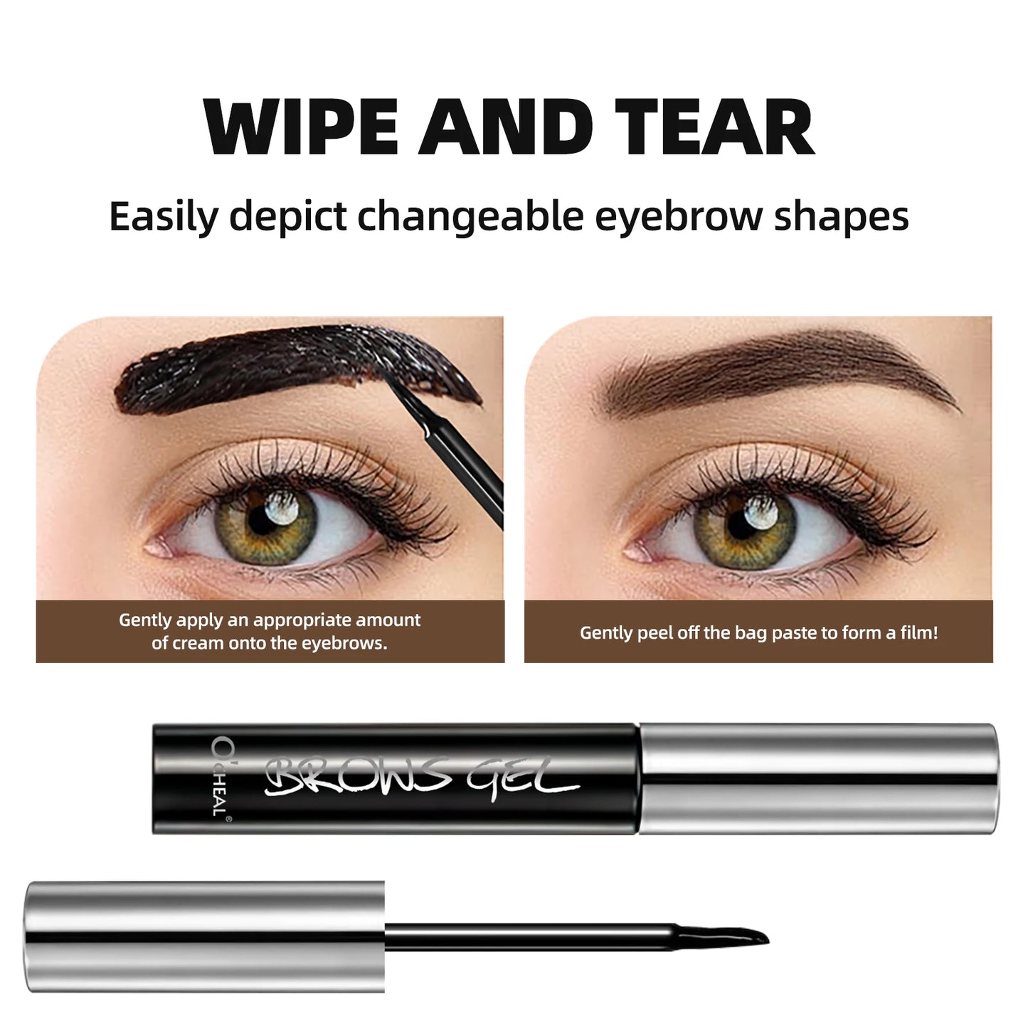 Ocheal Easy Peel Off Eyebrow Gel Tattoo Tint Semi-Permanent Eyebrow Gel Waterproof Long-Lasting Black Brown 3D Mascara Serums