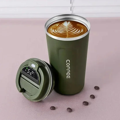 LUSQI 510ml Thermos Coffee Mug Stainless Steel Coffee Cup Temperature Display Vacuum Flask Water Bottle
