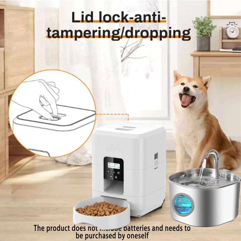 Smart Pet Feeder, Pet Dispenser and Fountain Set, Cat Automatic Feeder with Stainless Steel Fountain, Dog Feeder and Fountain Ki