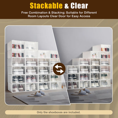 24 Pack Shoe Boxes Clear Shoe Boxes Stackable Shoe Storage Boxes with Lids Clear Plastic Stackable Shoe Organizers For Closet