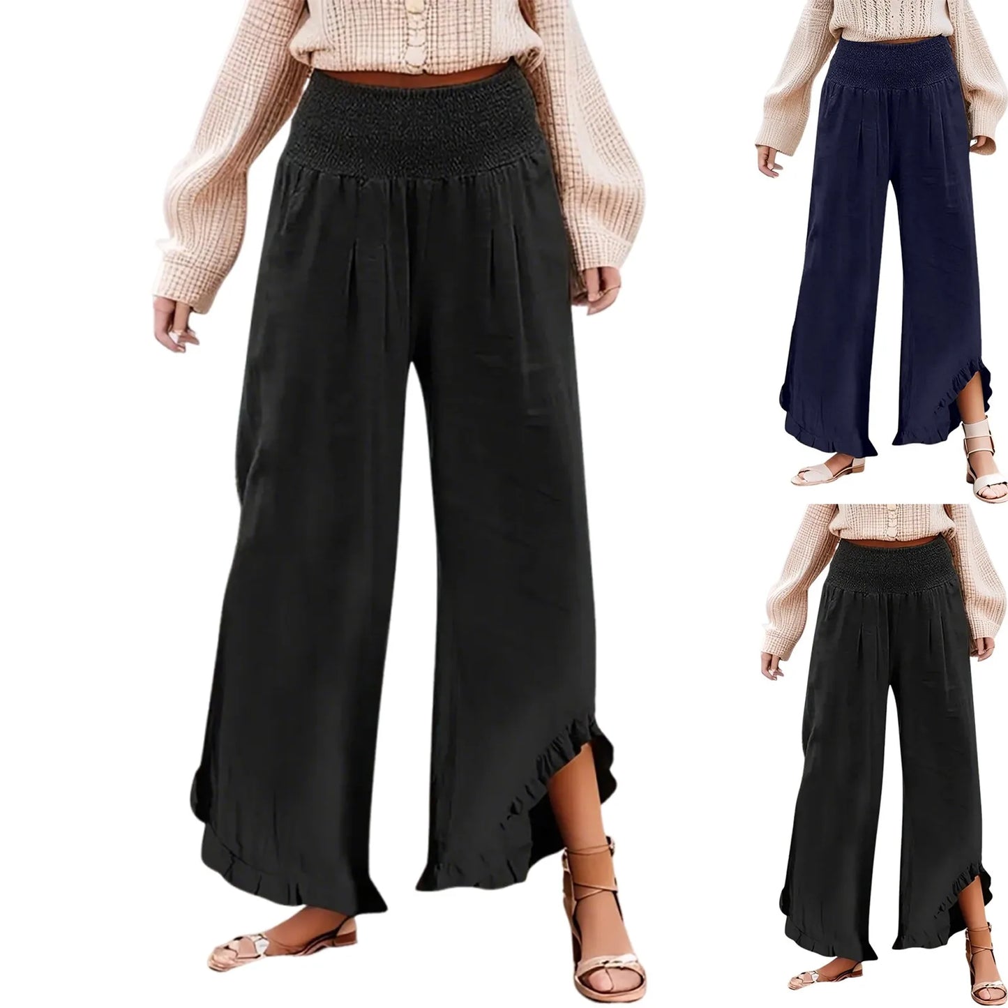 Summer Womens Palazzo Pants Summer Casual Flowy Wide Leg Trousers Beach Travel Vacation Outfits All Match Loose Baggay Pants