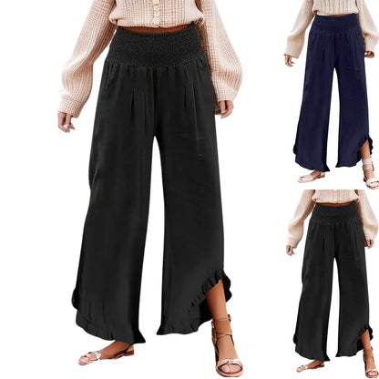 Summer Womens Palazzo Pants Summer Casual Flowy Wide Leg Trousers Beach Travel Vacation Outfits All Match Loose Baggay Pants