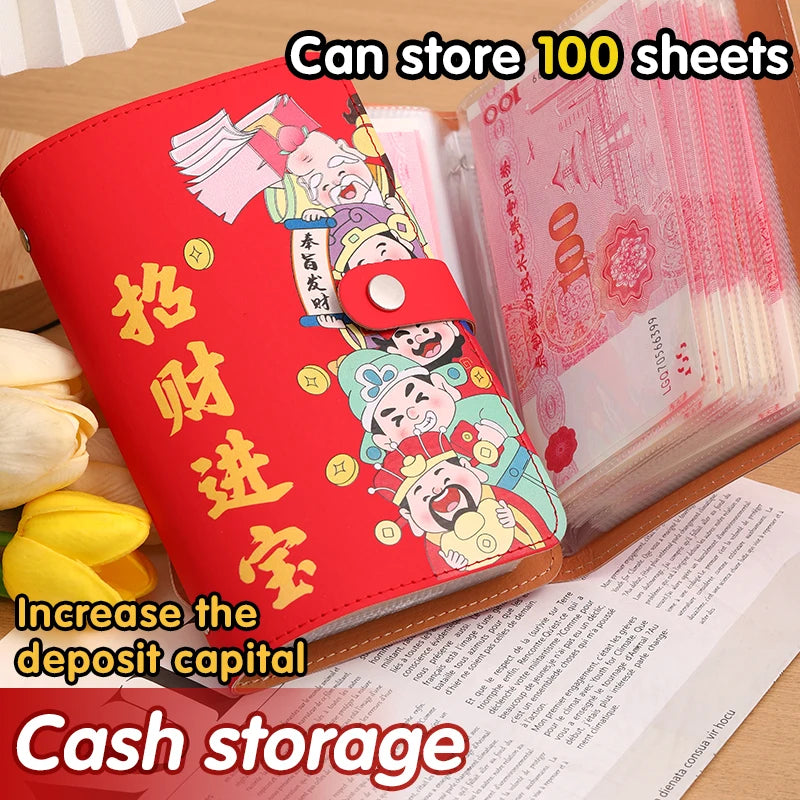 Large Capacity Cash Savings Book Soft Leather Fabri Family Finance Plan Book Bookkeeping Cash Storage Bag