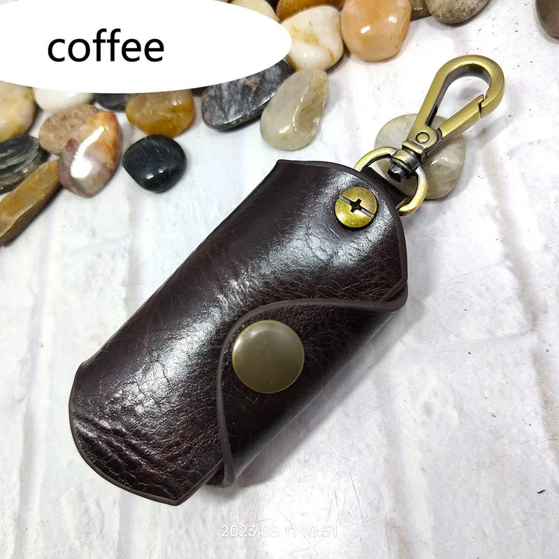 blongk Car Key Case on Waist Small Key Pouch Genuine Leather Key Organizer Key Bag Mini Car Key Holder Men Women 1608