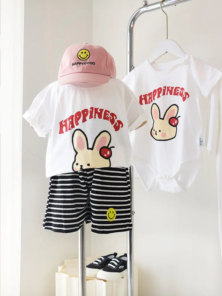 Family Cute Matching T Shirts Parent-child Rabbit Clothes Funny Dad Mom and Son Daughter Cotton Tees Tops Baby Newborn Bodysuit