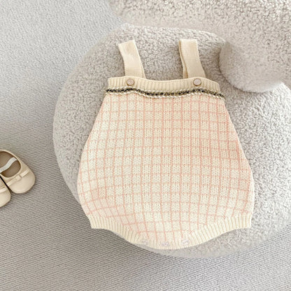 New autumn clothing for babies aged 0-3, featuring a plaid small fragrant style long sleeved sweater and jumpsuit