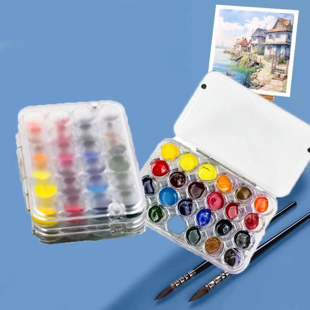 Art Supplies 24 Grids Mini Watercolor Palette Transparent Acrylic Watercolor Paint Tray Empty Sealed Paint Box Travel