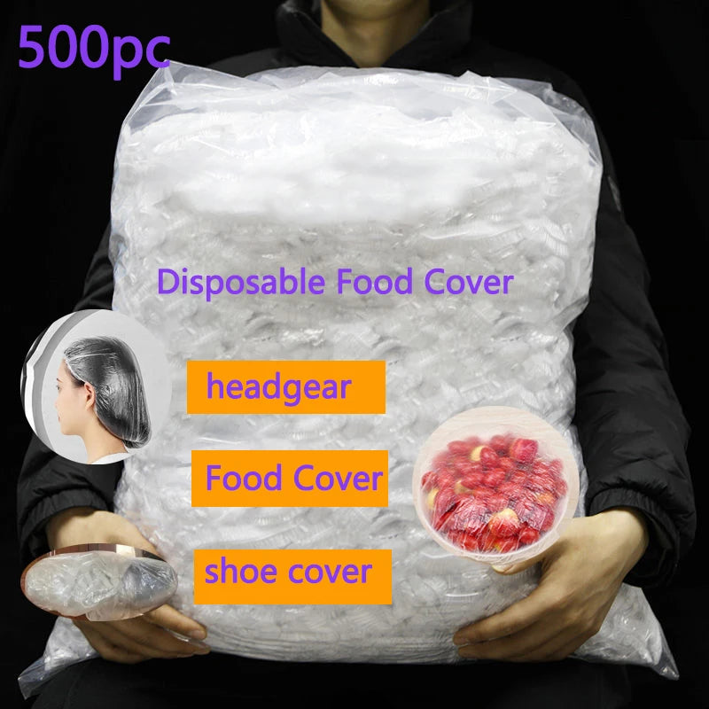 50/500PC Disposable Food Cover bags Elastic Plastic Wrap Food Reusable Dustproof Waterproof Hair Hat Shower Bowl Cap Fresh cover