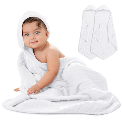 Baby Towels for Newborn 100% Muslin Cotton Baby Bath Towel with Hood for Babies, Infant, Toddler and Kids, Large 32x32Inch