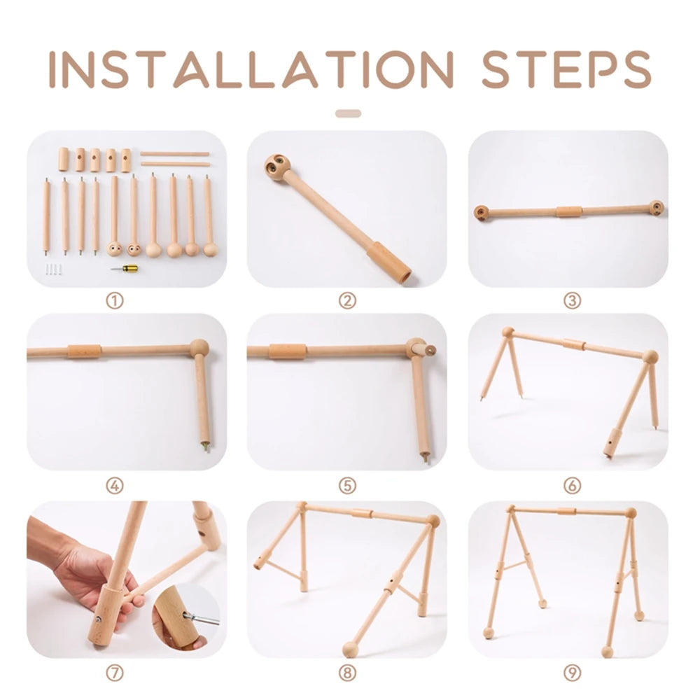Baby Toys Play Gym Wood Baby Toy 0 to 6 Months Activities for Baby Wooden Newborn Furniture Baby Activity Gym Baby Rattle Toys