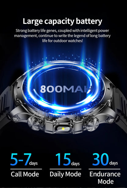 2025 Outdoor Sports Fitness Tracker Smart Watch 1.85 Inch HD Alomed 800mAh Lithium Battery Bluetooth LED Flashlight Smart Watch