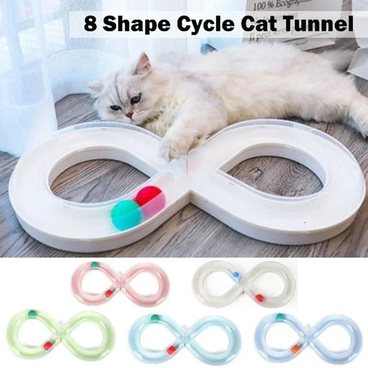 Interactive Cat Toy with S-Shaped Roller Circuit – Rotating Running Balls, Tunnel Design & Turntable Track for Kittens – Fun Pet