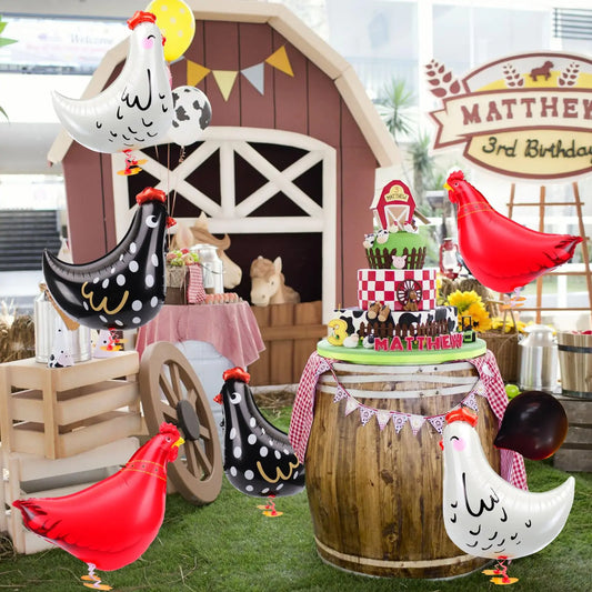 9PCS Animal Balloon Farm birthday decorations, 3 styles Chicken walking Balloon Animal Balloon Farm party decorations farm