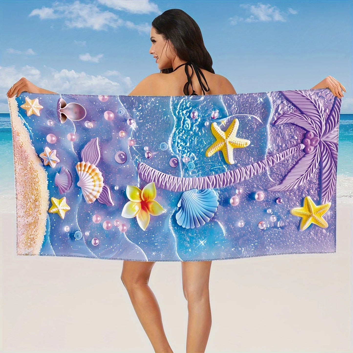 Beach Towel Marine Life Yhua Pattern Sunscreen And Windproof Suitable For Beach Pool Camping Travel Beach Blanket