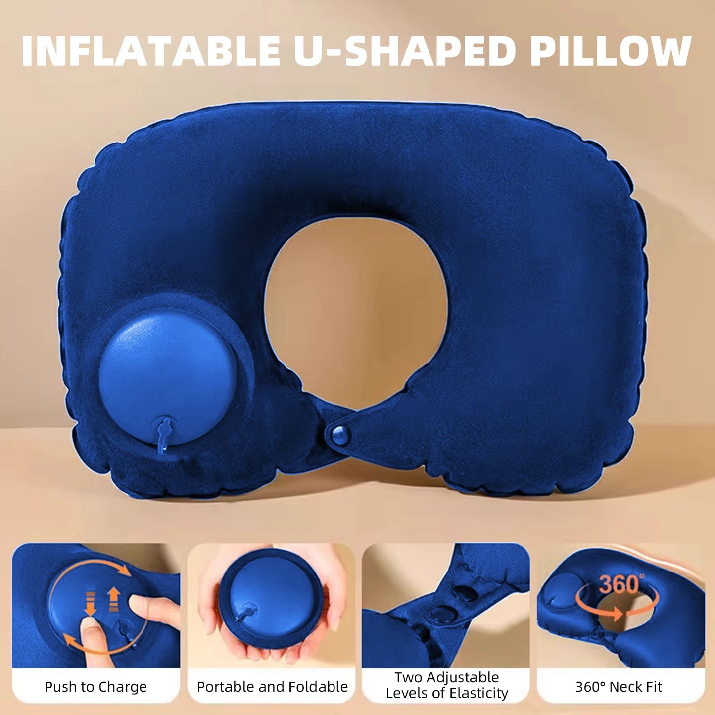U-Shaped Inflatable Travel Pillow Portable Air Neck Support Cushion Comfortable Sleeping Press to inflate pillow neck pillow