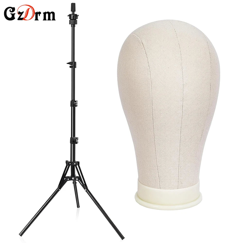 21-23inch Canvas Block Head Mannequin Wig Head Wig Stand Tripod with Head Mannequin Head Wig Display Styling Head With Stand