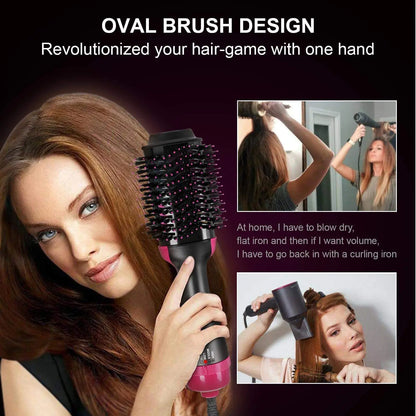 One Step Hair Dryer and Volumizer Round Hot Air Brush 3 in 1 Anti-Scald Negative Ion Hair Straightener Brush Comb Curler Styler