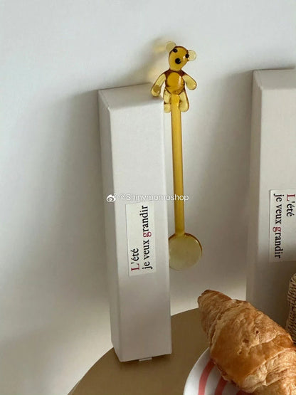 Calla Lily Animals Cartoon Bear Glass Spoon Dessert Spoon Coffee Glass Stir Spoon  Long Handle Spoon Yogurt Spoon