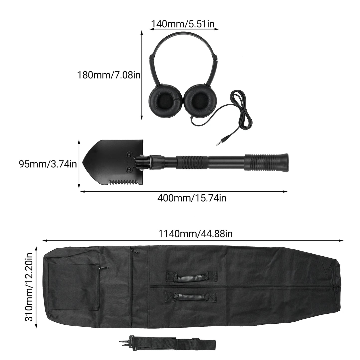 Metal Detector Accessories Includes Headphones for Metal Detecting Collapsible Shovel and Metal Detection Bag for Beach Planting