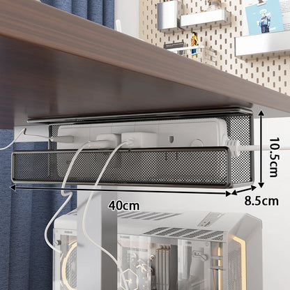 Iron Cable Manager Under The Desk Cable Management Rack No Hole Wire Organizing Box Plug Plug Board Storage Fixed Shelf