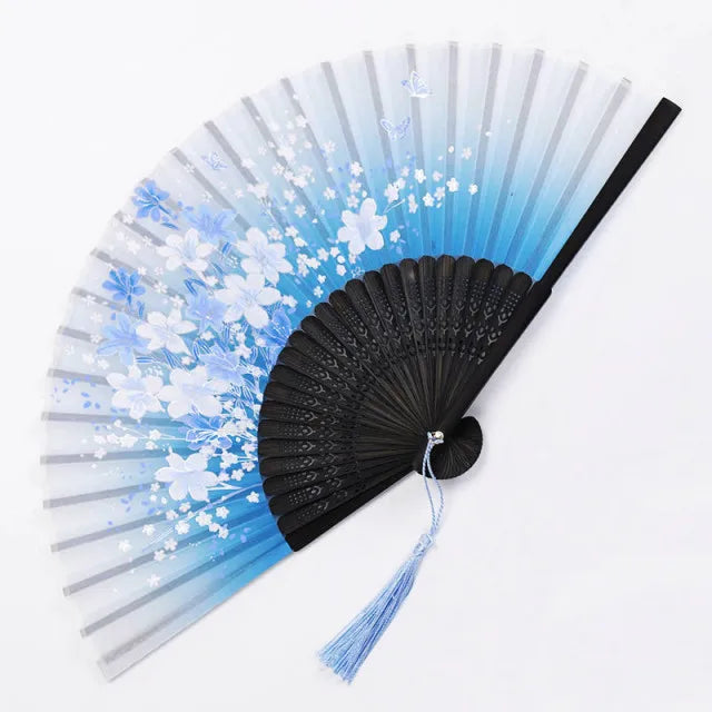 Bamboo Folding Fan Silk Chinese Fan Hand Women Black Fan Summer Female Dance Home Decoration Party Gift Home Ornament Fan Black