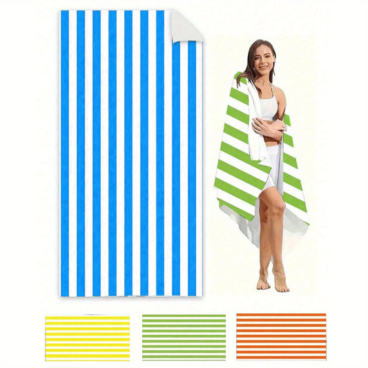 Blue White Striped Beach Towel - Quick-Dry Absorbent Polyester for Beach & Pool, Soft & Lightweight