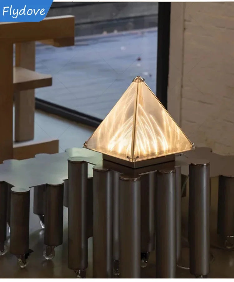 Bedroom Bedside Decorative Art Lamp Pyramid Living Room Floor Lamp Designer Light and Shadow Study Atmosphere Glass Desk Lamp