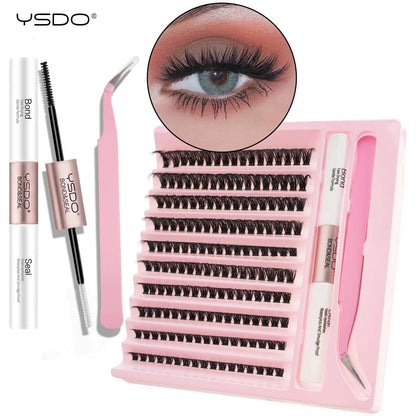DIY Lash Extension Kit Lash Individual Lashes Clusters8-16mm With Waterproof Lash Bond And Seal Eyelash Tweezers Lash Kit