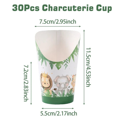 30PCS Jungle Animal Disposable Kraft Paper Slant Snack Cups Kraft Paper Slant Cups Snack Baking Cakes French Fries Containers