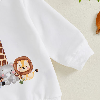 BeQeuewll Toddler Infant Clothes for Kids Fall Suit First Birthday Outfits Animal Print Long Sleeve Sweatshirt Pants Kids Sets