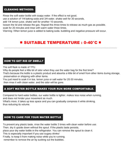 WRELS Folding Water Bottle TPU BPA-Free Collapsible Soft Flask Outdoor Sport Hiking Camping Running Portable Soft Water Bottle