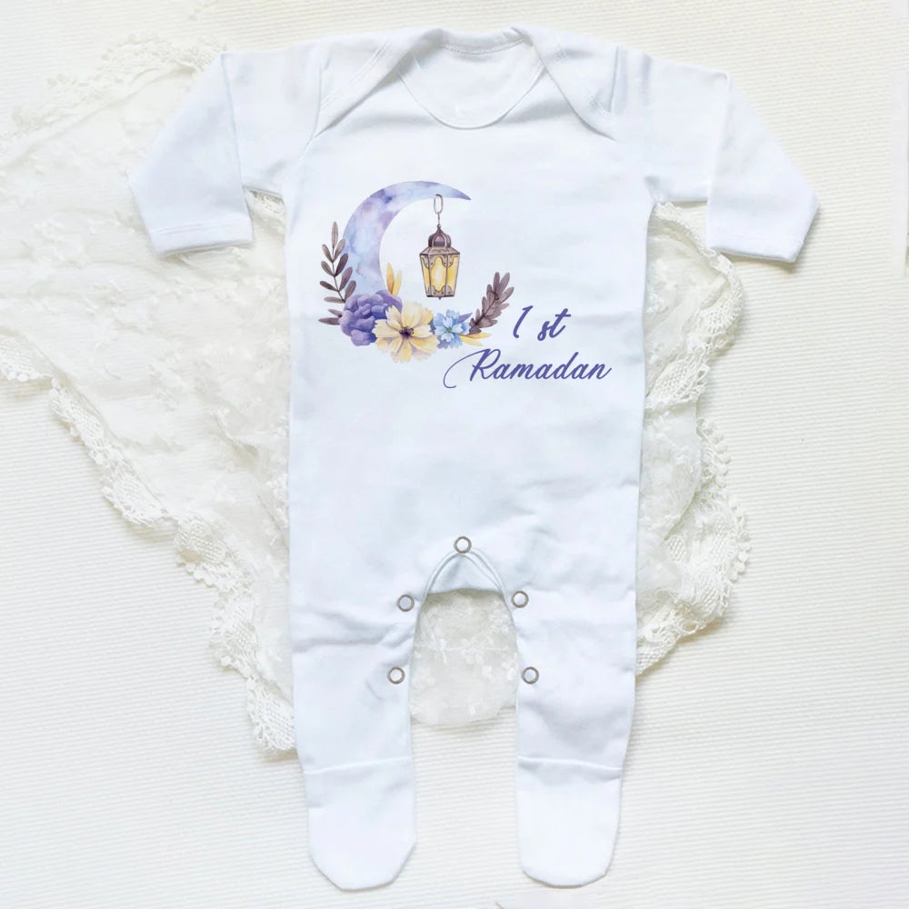My First Ramadan Baby Babygrow Sleepsuit Long Sleeve Infant Boy Girl Sleepsuit Print Crew Neck Romper 1st Ramadan Babys Clothes