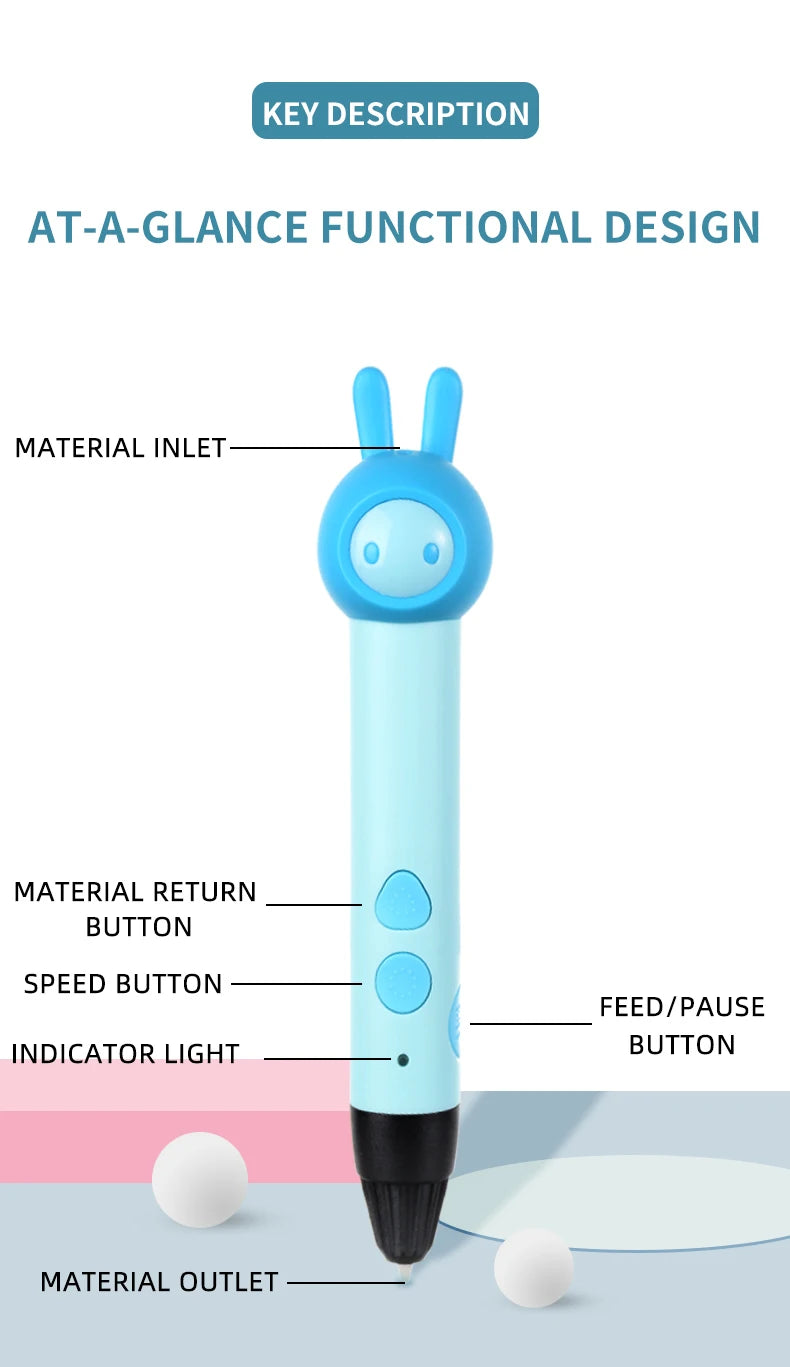 2022 3d Pen for Kids PLA Filament 1.75mm Set 3D Printing Pens Kit Safe Low Temperature Anti-Scald USB Charging Birthday Gift